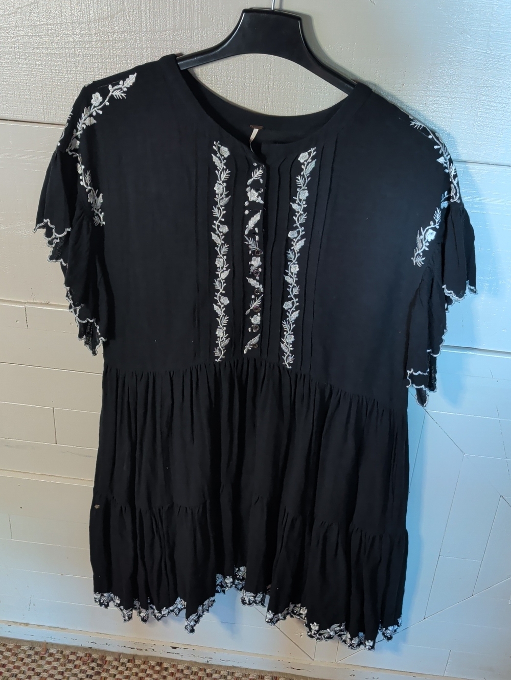 Free People Black Embroidered Tiered Tunic